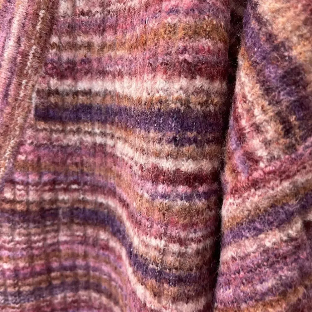 L Space Striped Long Cardigan Pink Purple Open Knit Lounge Sweater